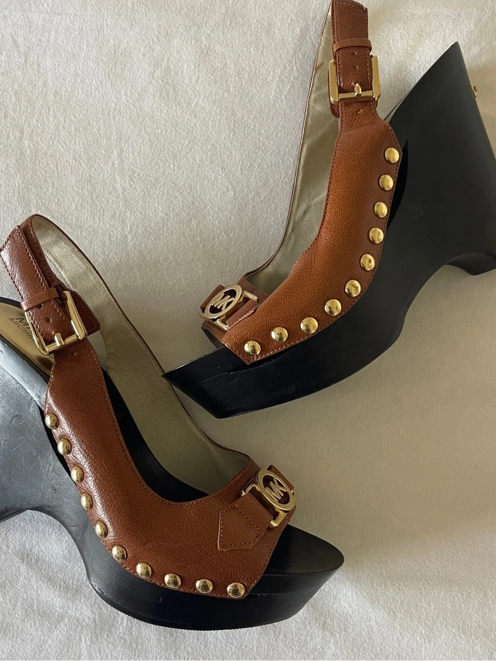 Vintage Michael Kors Brown Leather Platform Slingback Heels